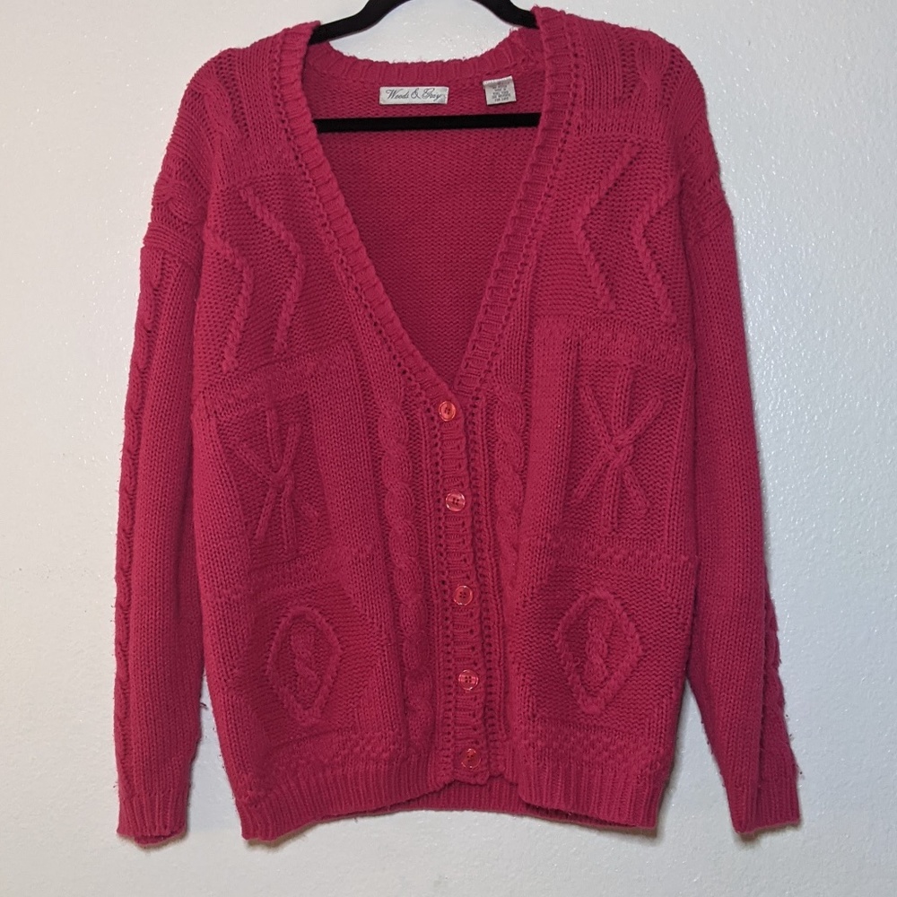 Vintage Designer Hot Pink Cardigan Sweater Knit